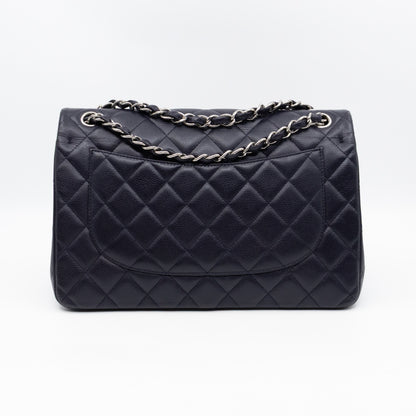 Classic Double Flap Jumbo Navy Soft Caviar Leather Silver