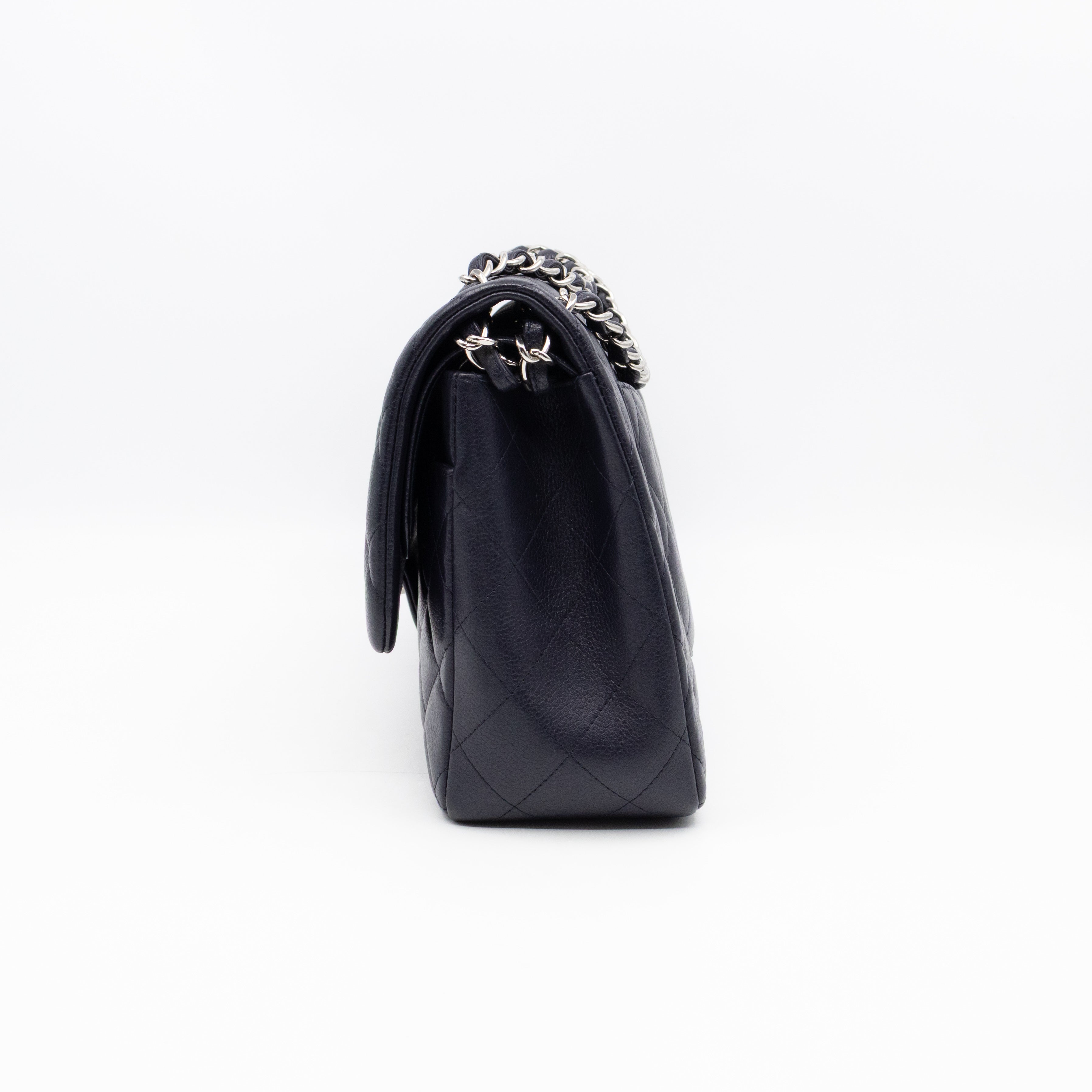 Classic Double Flap Jumbo Navy Soft Caviar Leather Silver