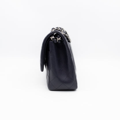 Classic Double Flap Jumbo Navy Soft Caviar Leather Silver