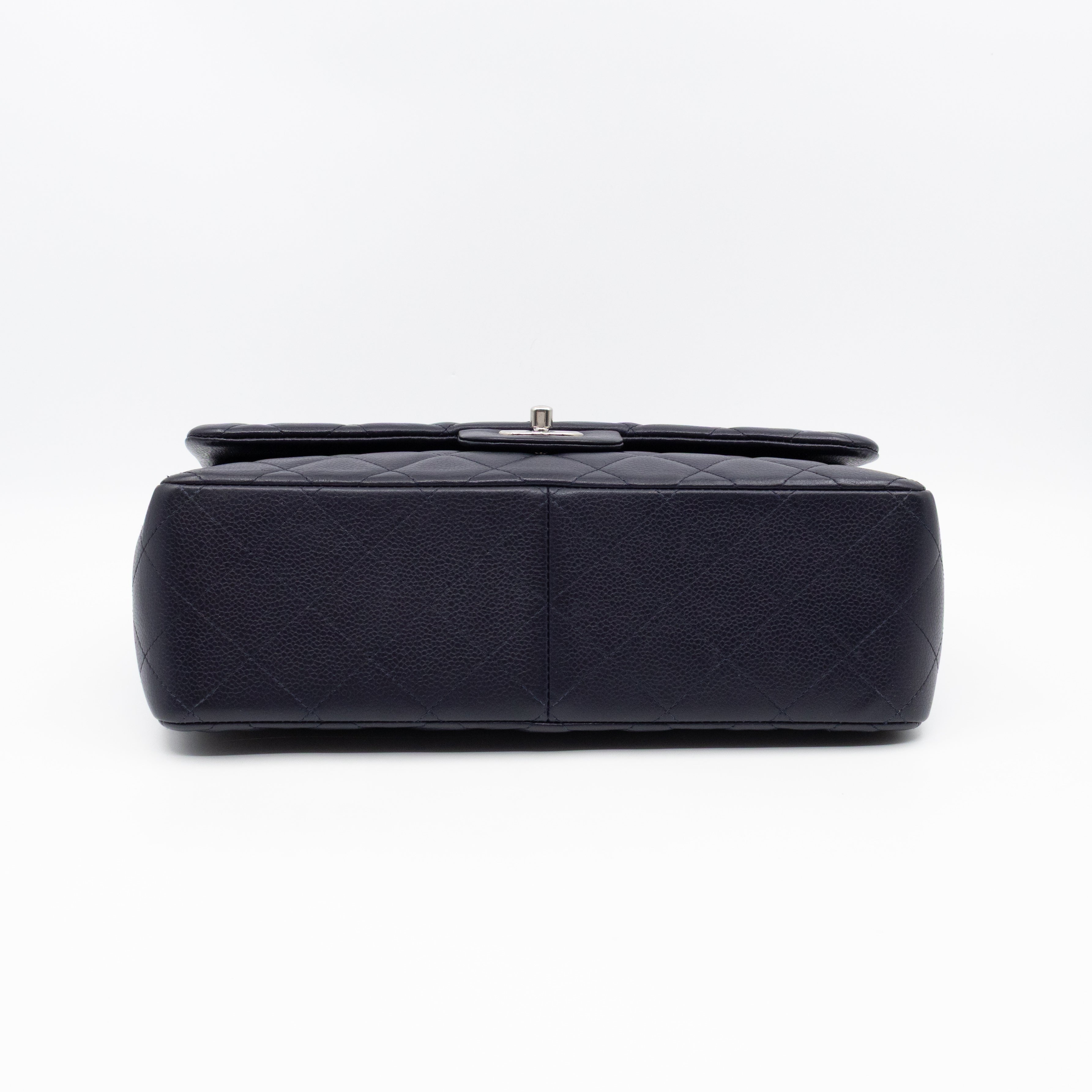 Classic Double Flap Jumbo Navy Soft Caviar Leather Silver