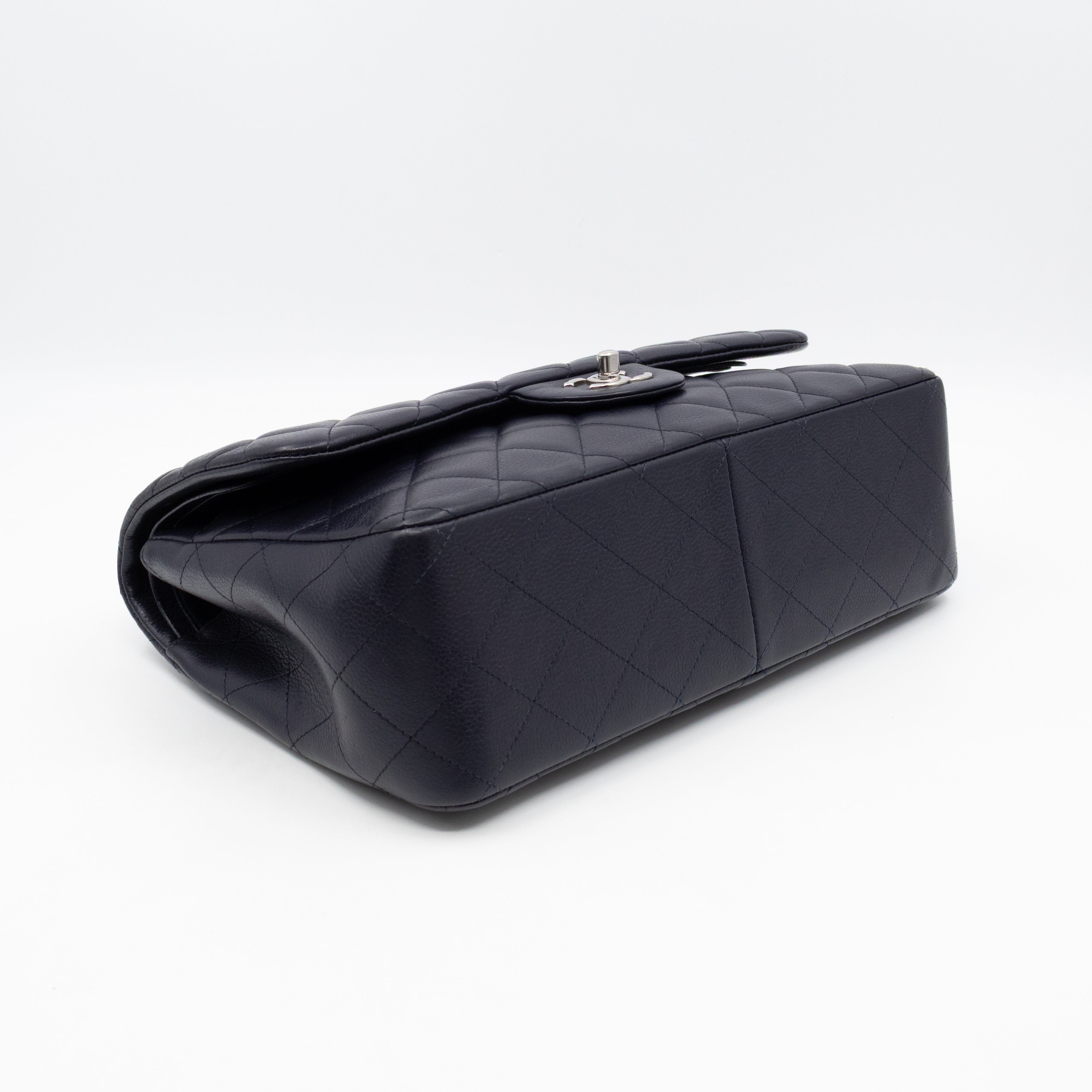 Classic Double Flap Jumbo Navy Soft Caviar Leather Silver