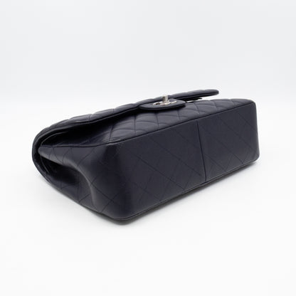 Classic Double Flap Jumbo Navy Soft Caviar Leather Silver