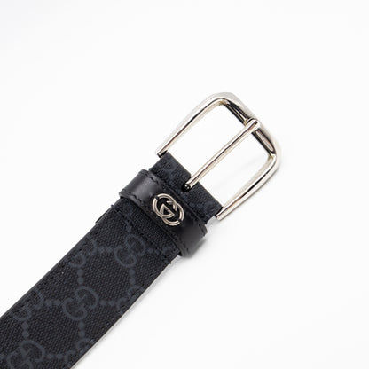 Square Buckle Belt Black GG Supreme Leather 95/38