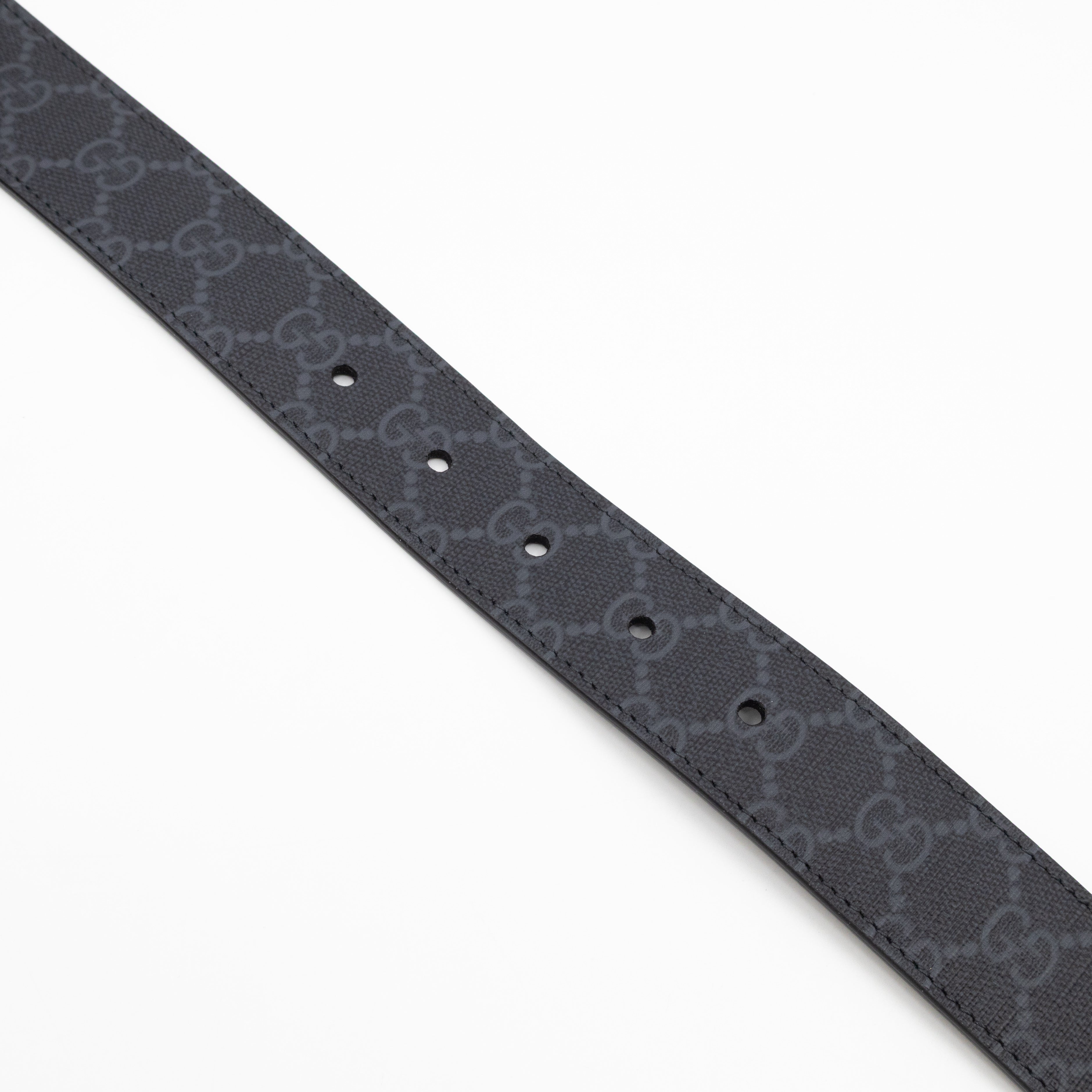 Square Buckle Belt Black GG Supreme Leather 95/38