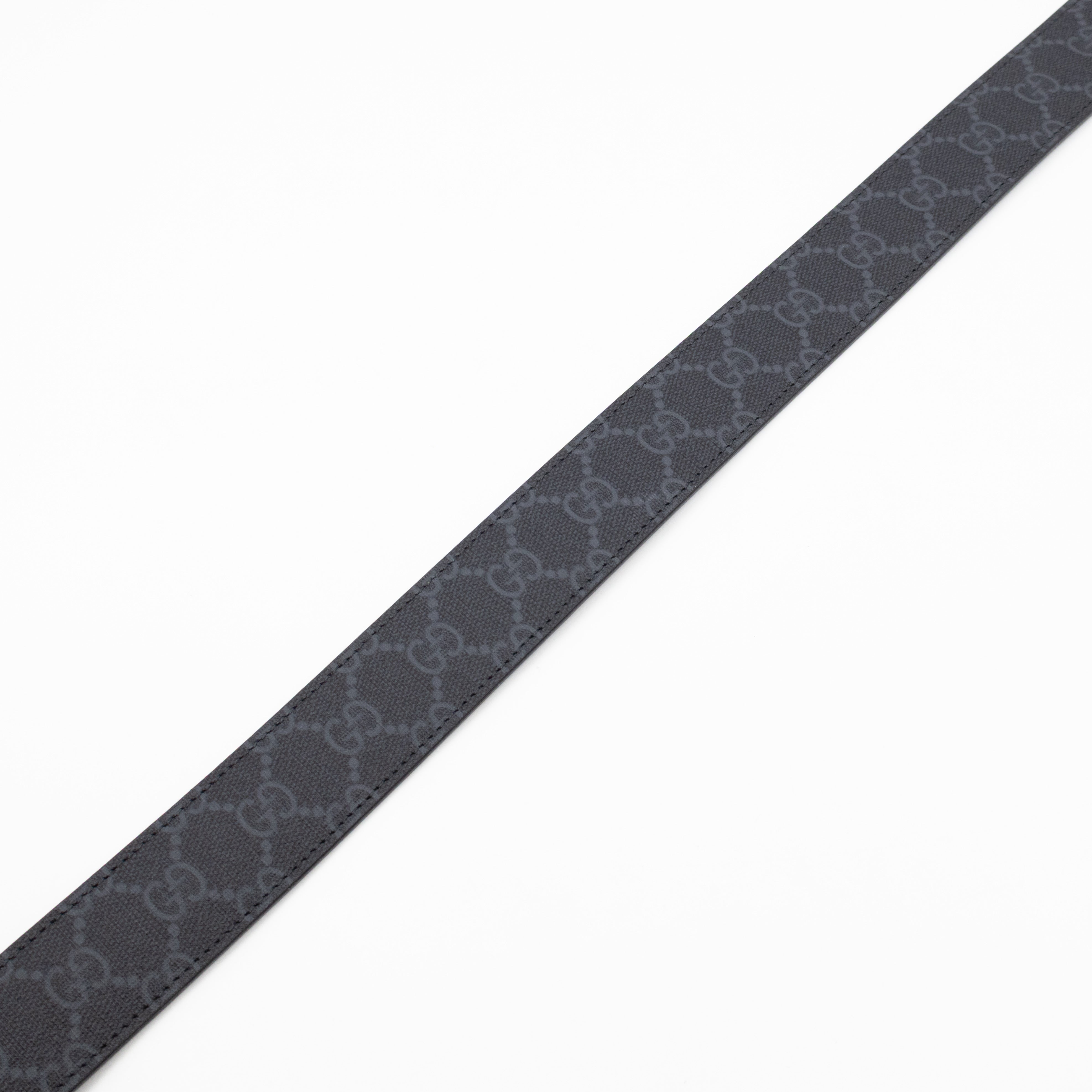 Square Buckle Belt Black GG Supreme Leather 95/38