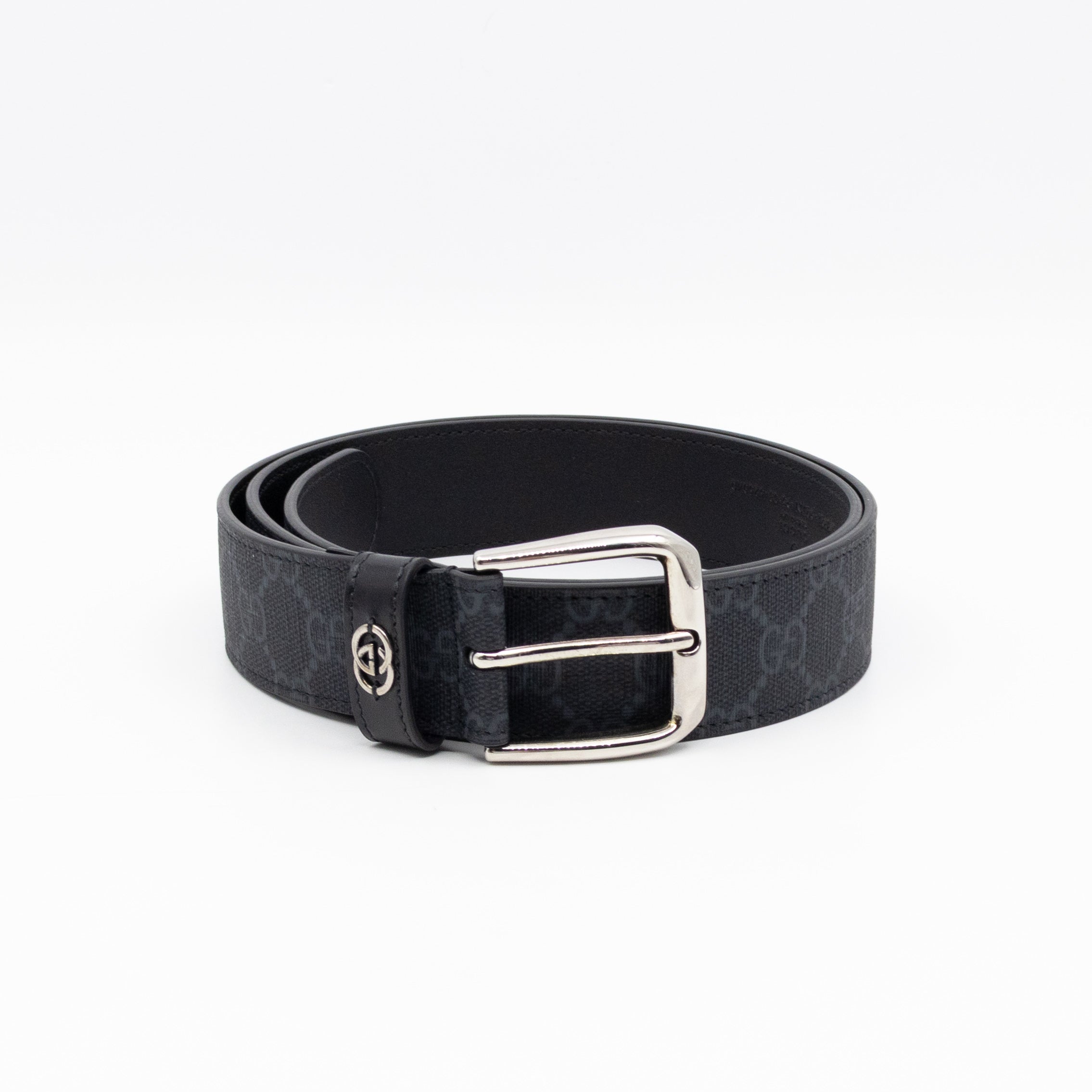 Square Buckle Belt Black GG Supreme Leather 95/38