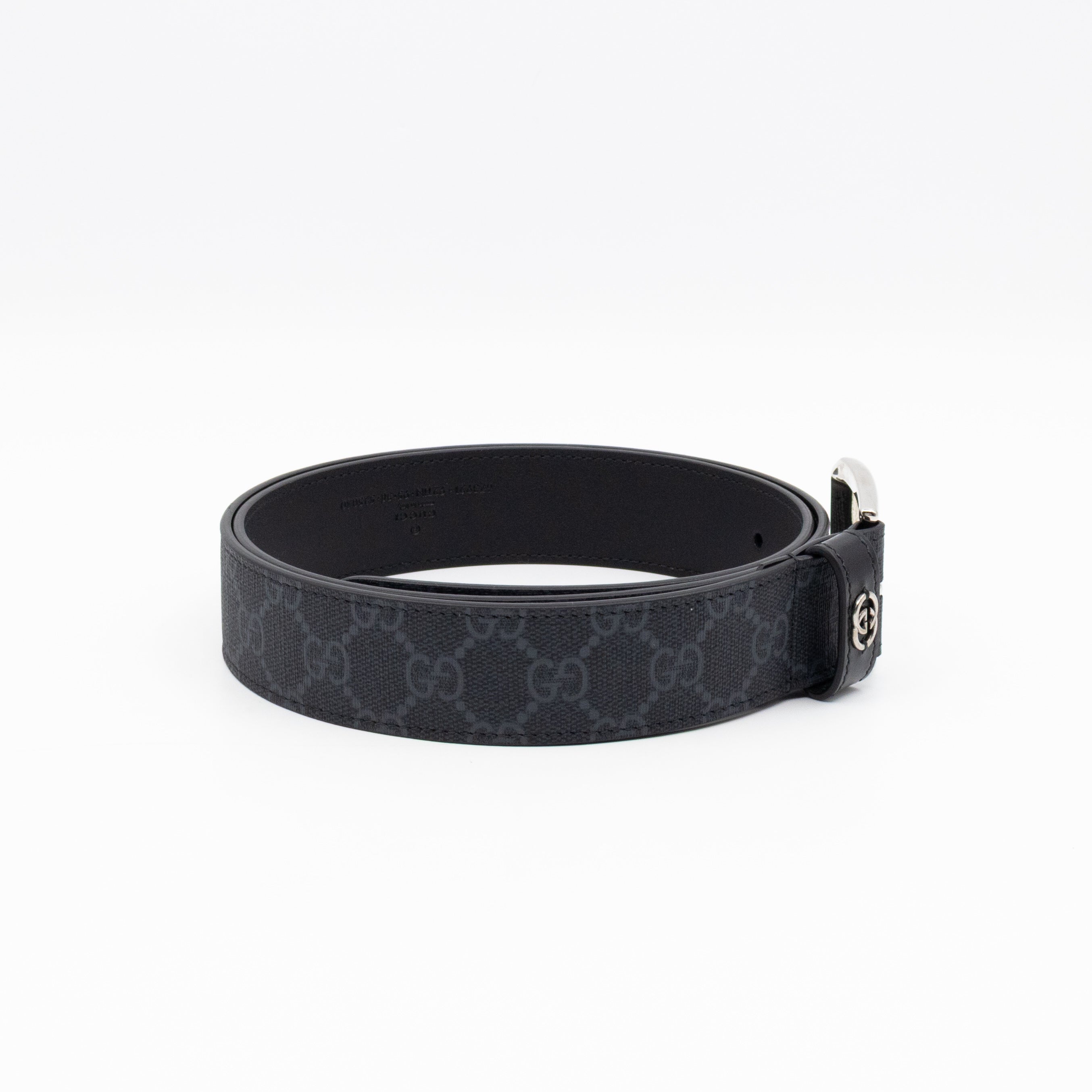 Square Buckle Belt Black GG Supreme Leather 95/38