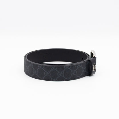 Square Buckle Belt Black GG Supreme Leather 95/38