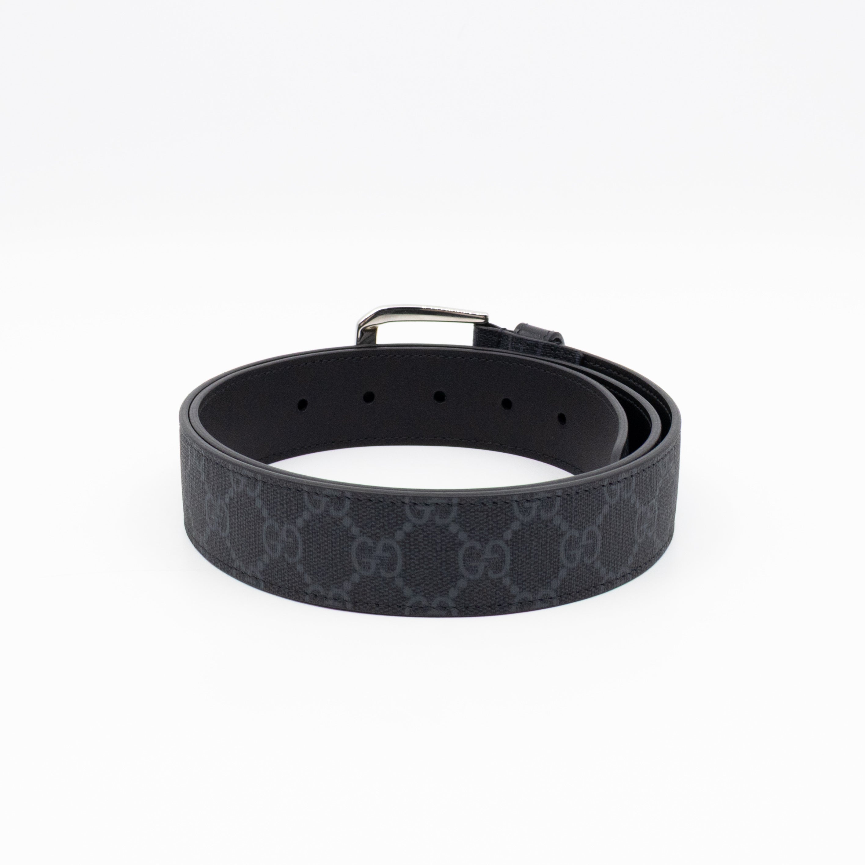 Square Buckle Belt Black GG Supreme Leather 95/38