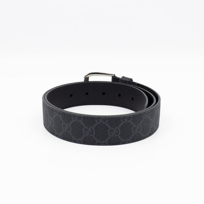 Square Buckle Belt Black GG Supreme Leather 95/38