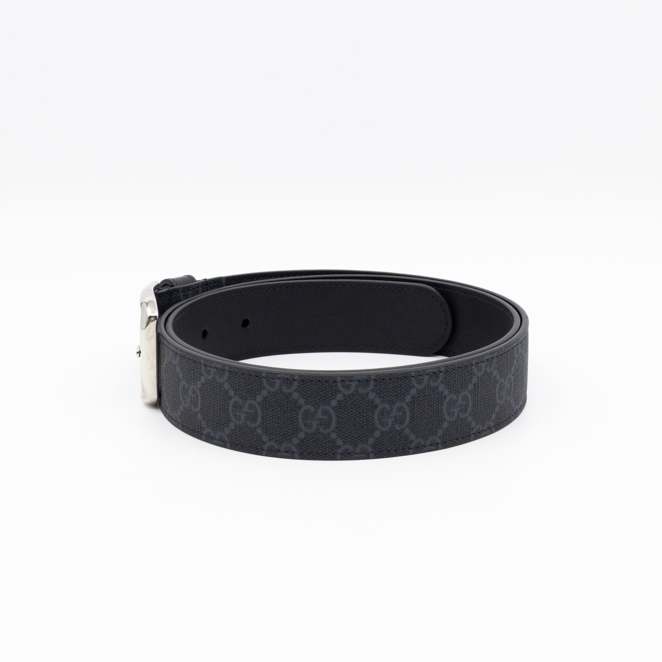 Square Buckle Belt Black GG Supreme Leather 95/38