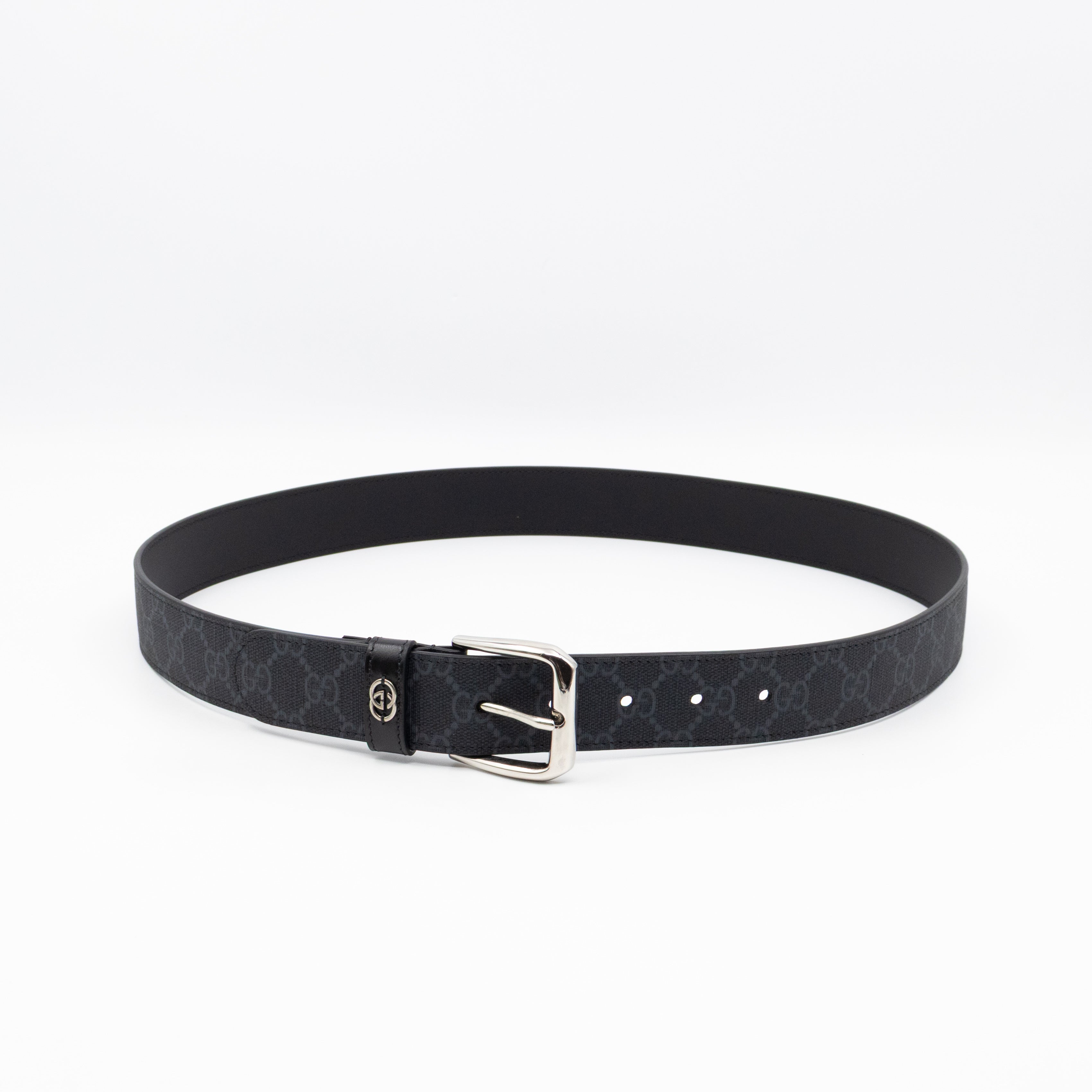 Square Buckle Belt Black GG Supreme Leather 95/38