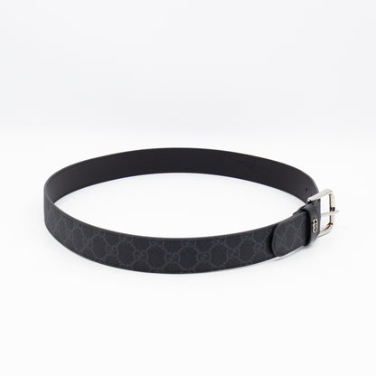 Square Buckle Belt Black GG Supreme Leather 95/38