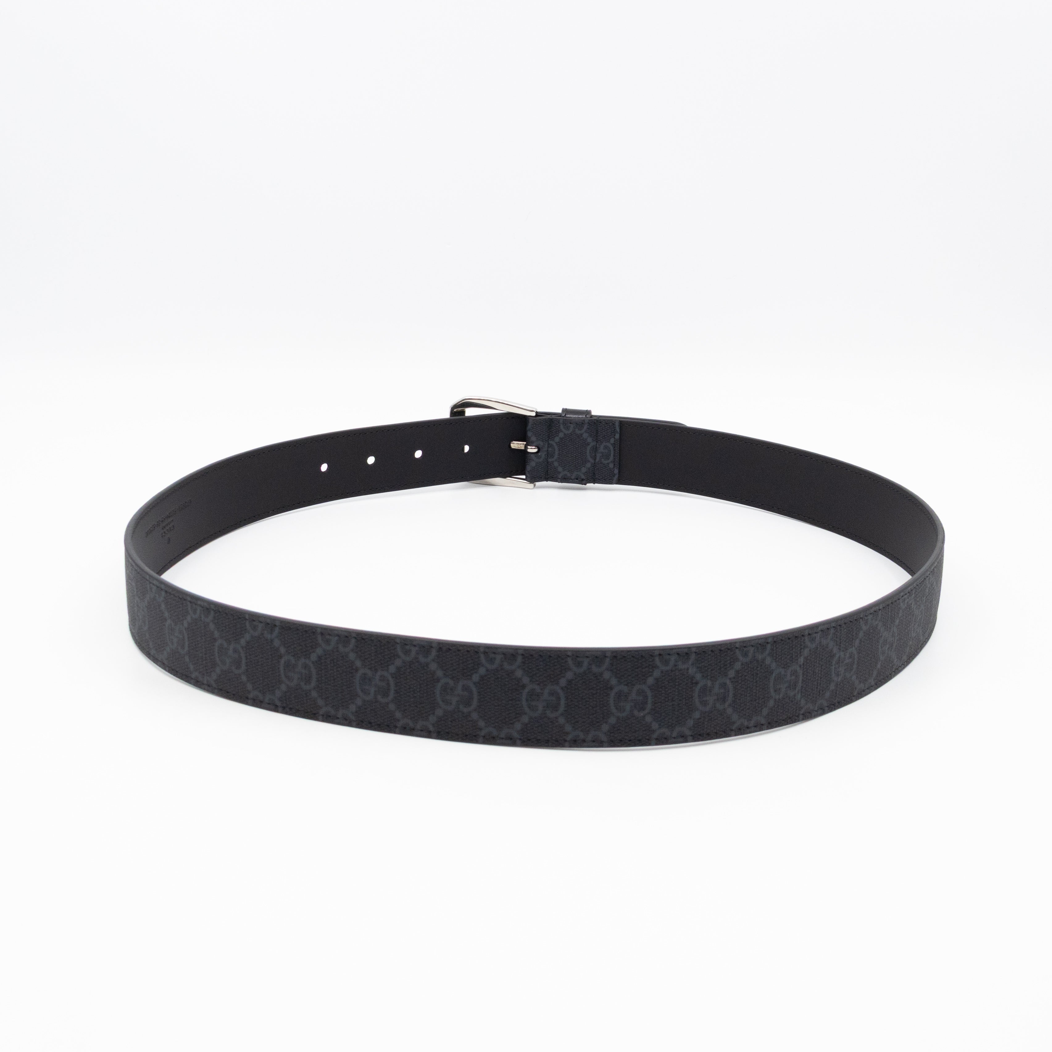 Square Buckle Belt Black GG Supreme Leather 95/38
