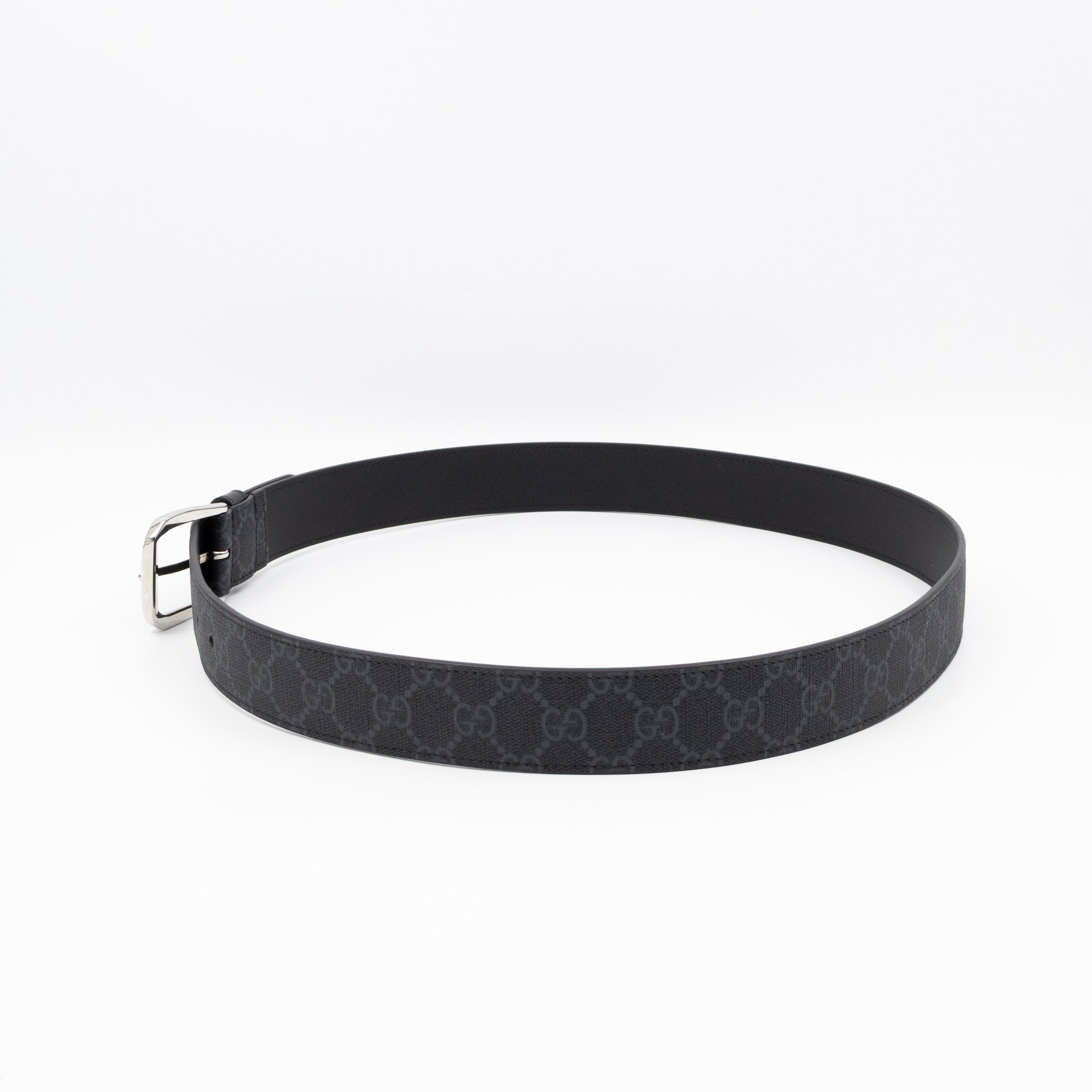 Square Buckle Belt Black GG Supreme Leather 95/38