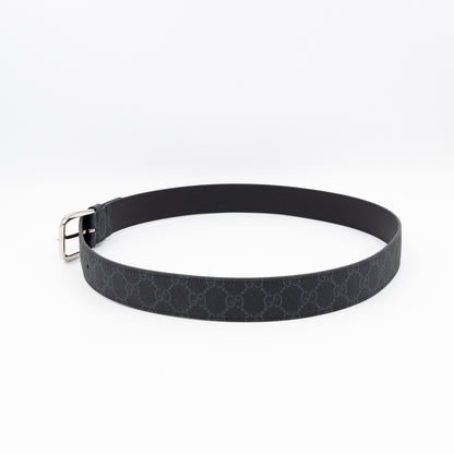 Square Buckle Belt Black GG Supreme Leather 95/38