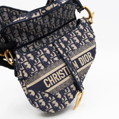 Saddle Bag Dior Oblique Embroidery with Canvas Shoulder Strap