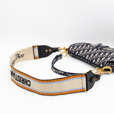 Saddle Bag Dior Oblique Embroidery with Canvas Shoulder Strap