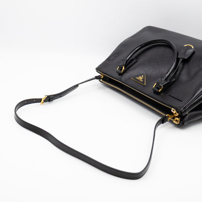 Galleria Double Zip Large Black Saffiano Leather