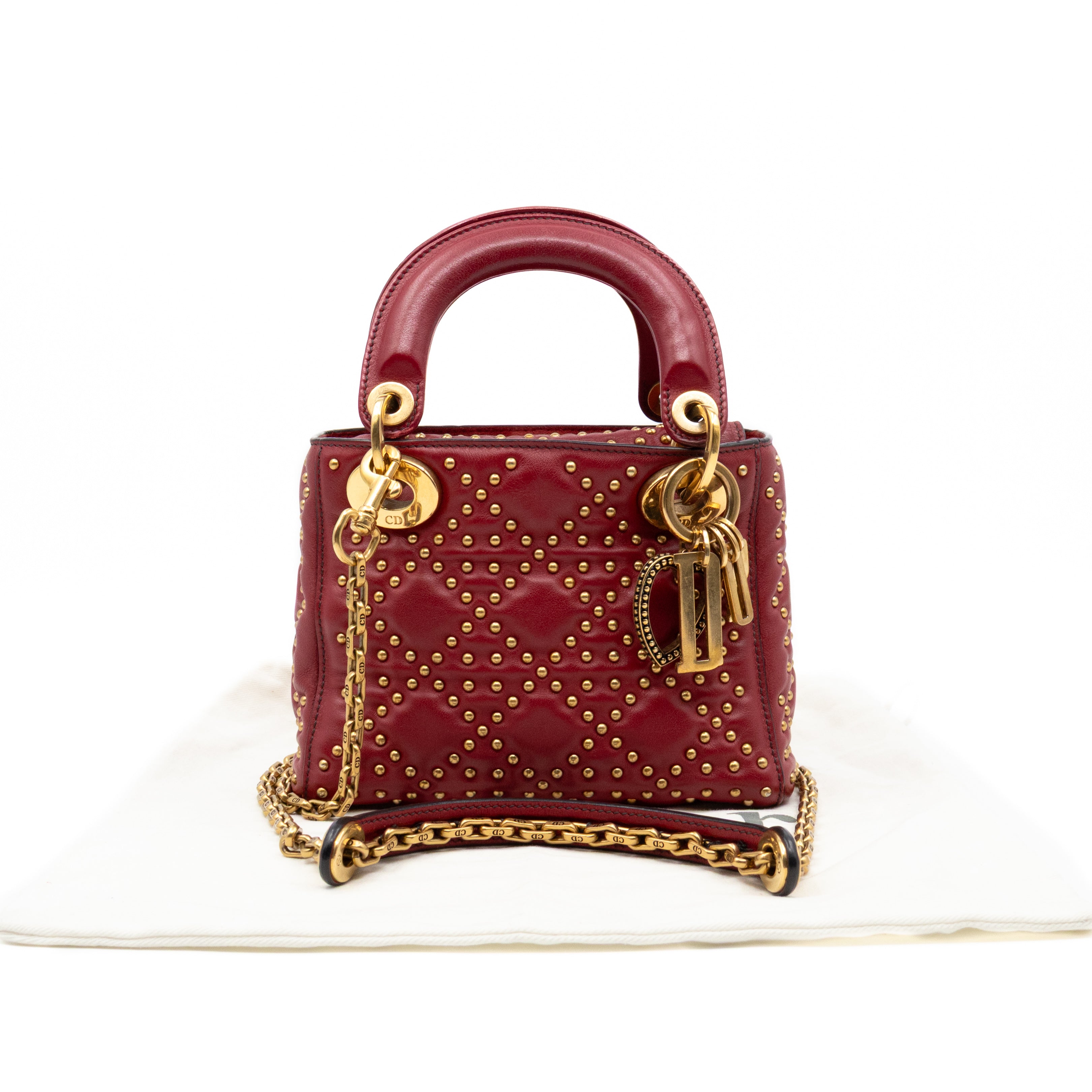 Lady Dior Mini Red Supple Studded Leather