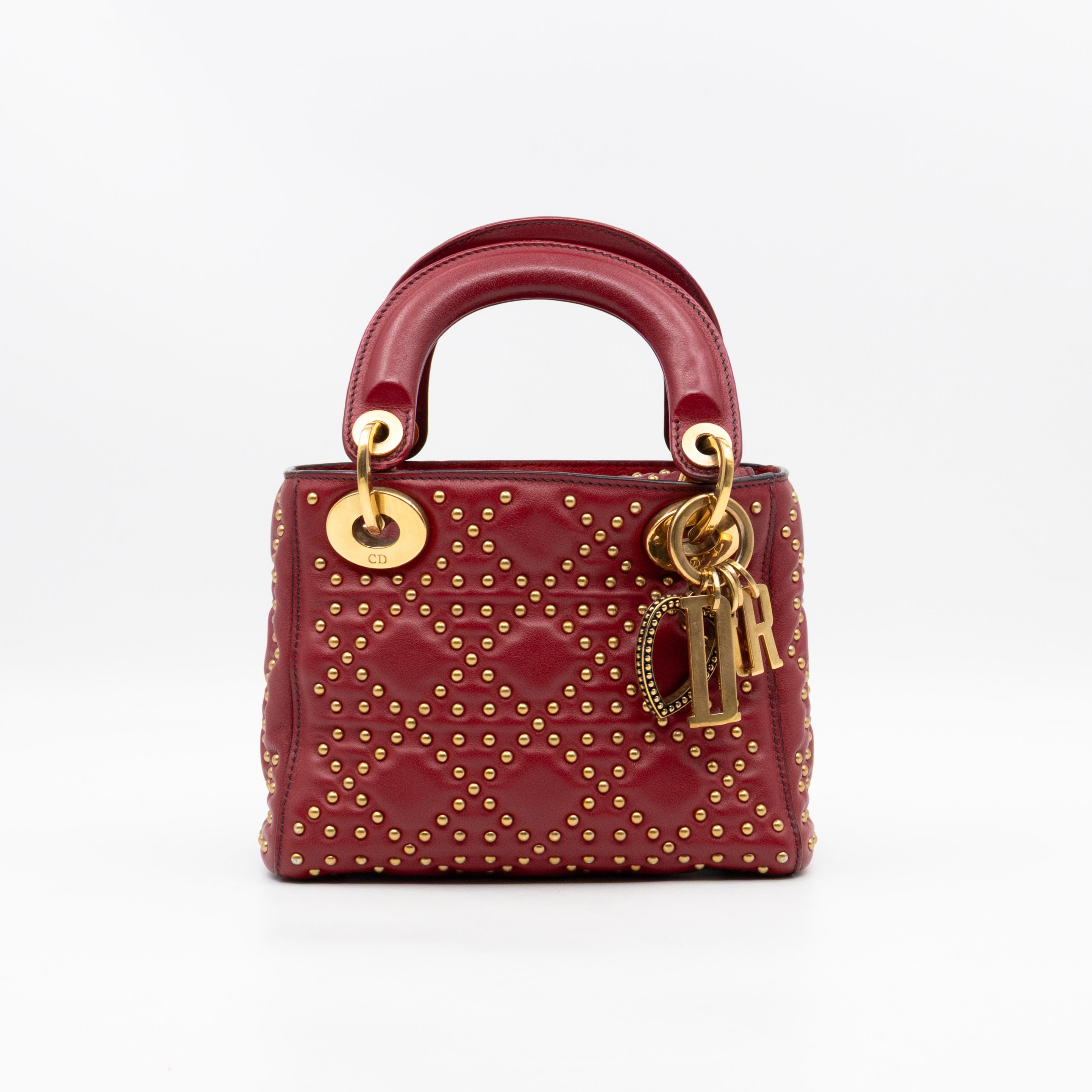 Lady Dior Mini Red Supple Studded Leather