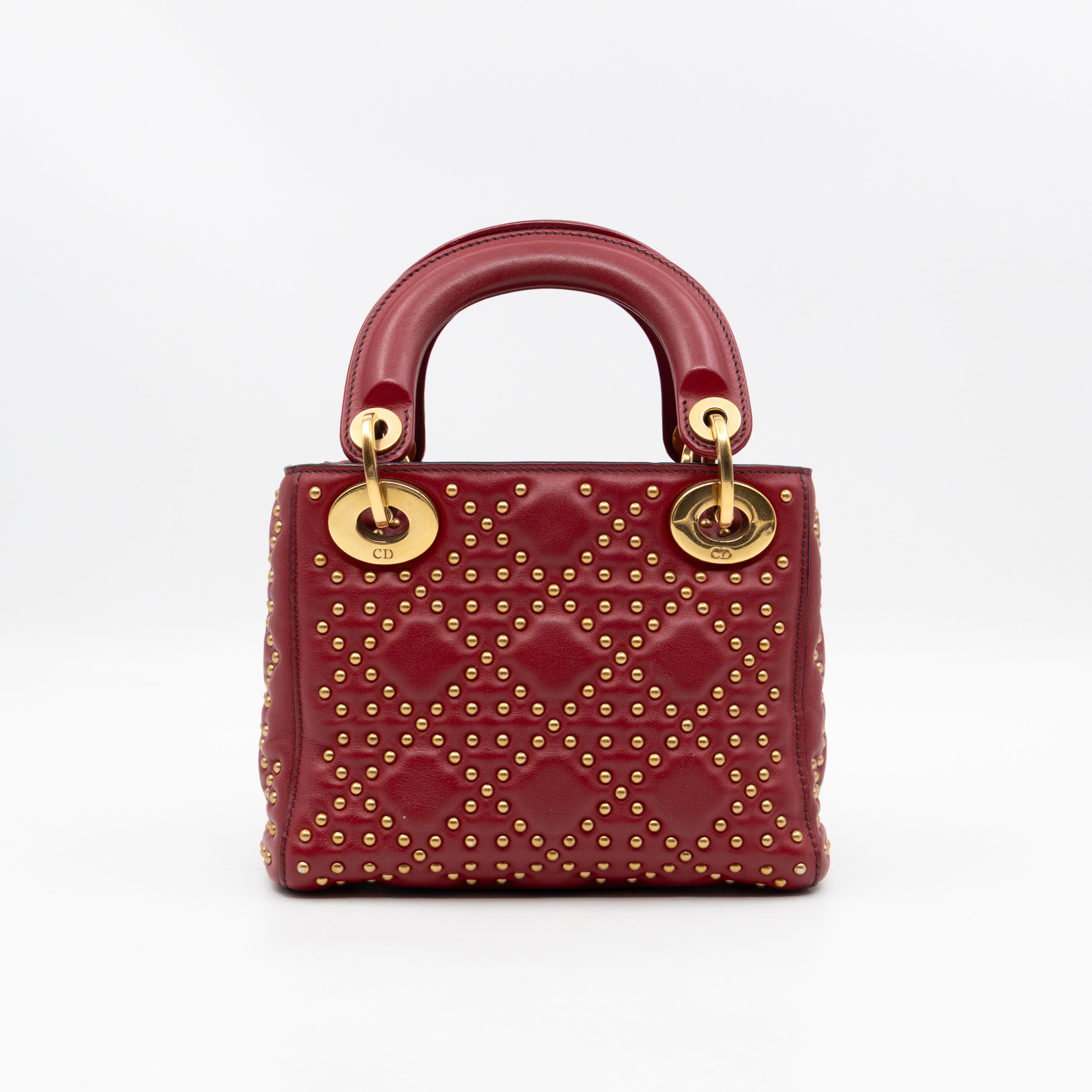 Lady Dior Mini Red Supple Studded Leather