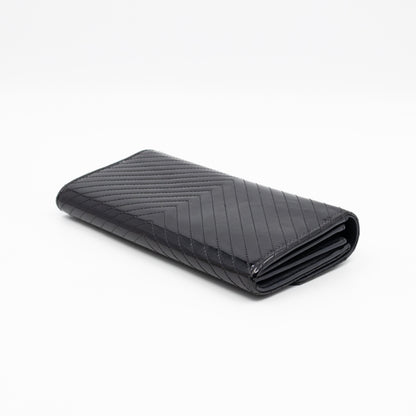 Gusset Long Flap Wallet Chevron Black Patent Leather