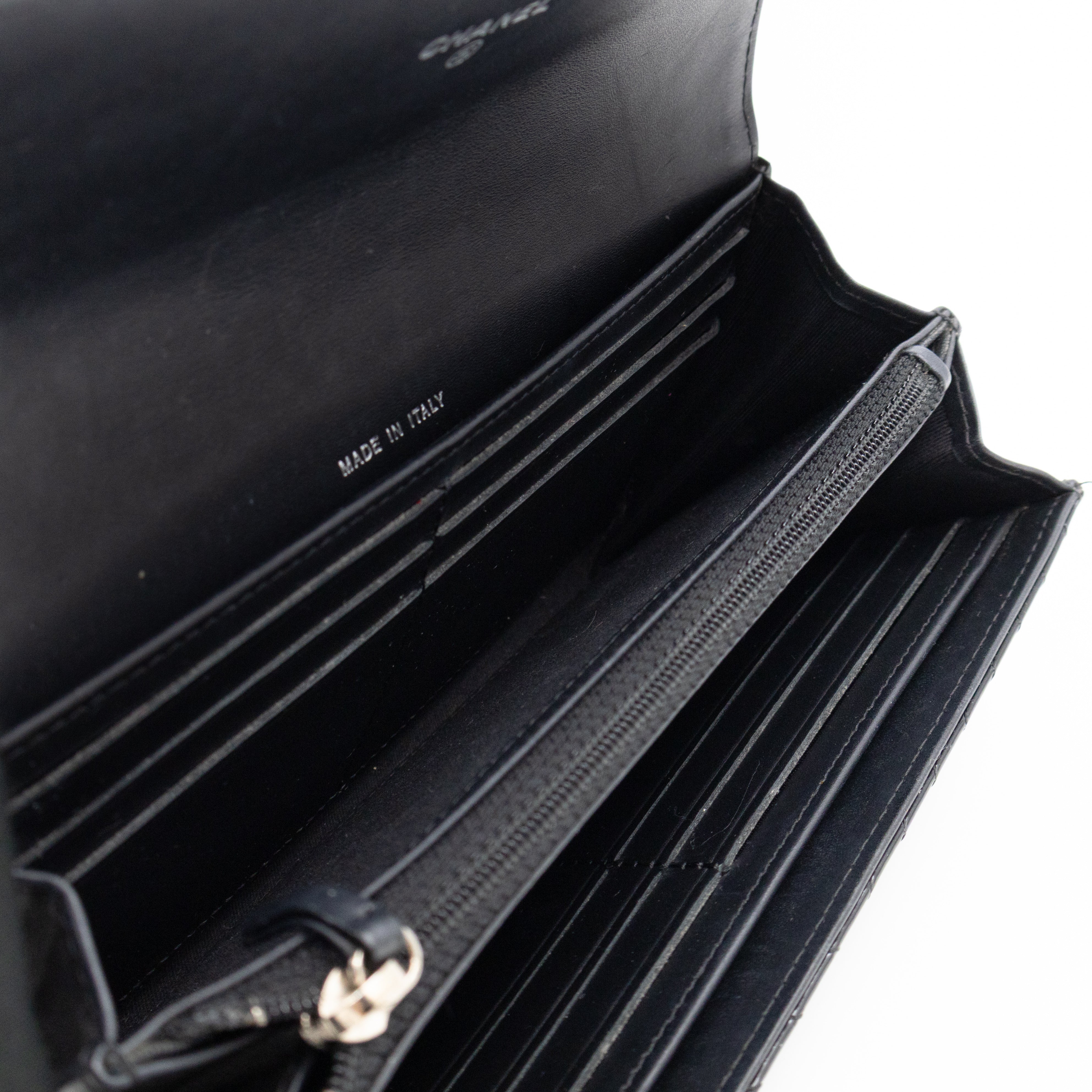 Gusset Long Flap Wallet Chevron Black Patent Leather