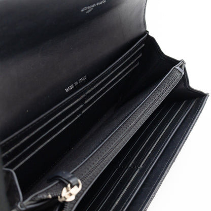 Gusset Long Flap Wallet Chevron Black Patent Leather