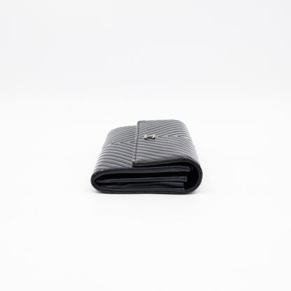 Gusset Long Flap Wallet Chevron Black Patent Leather