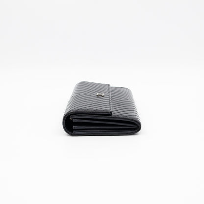 Gusset Long Flap Wallet Chevron Black Patent Leather