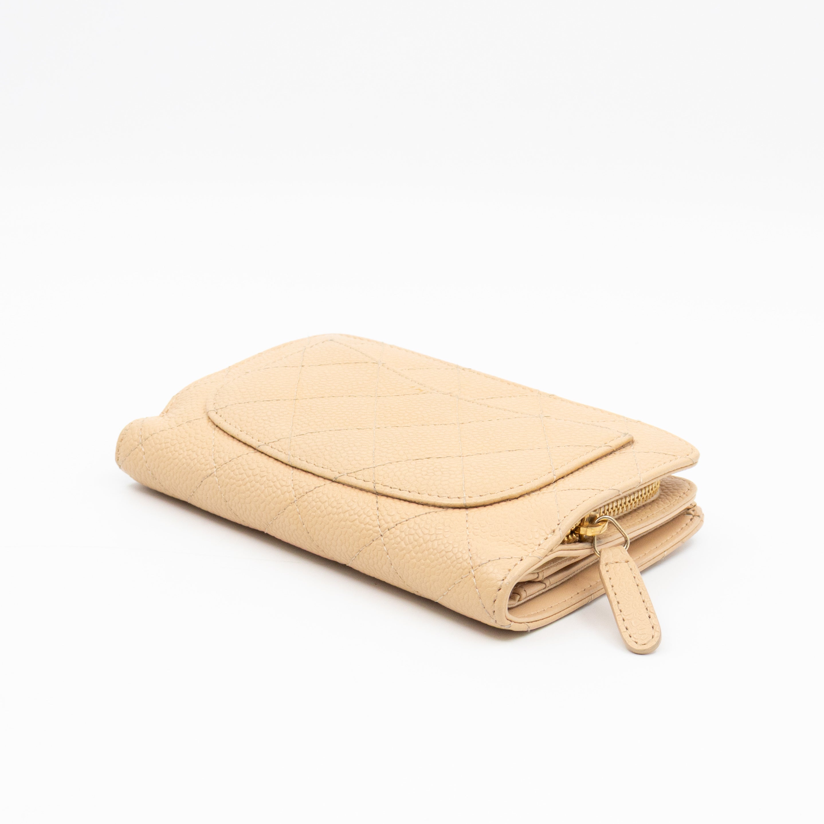 L-Zip French Wallet Beige Caviar Gold