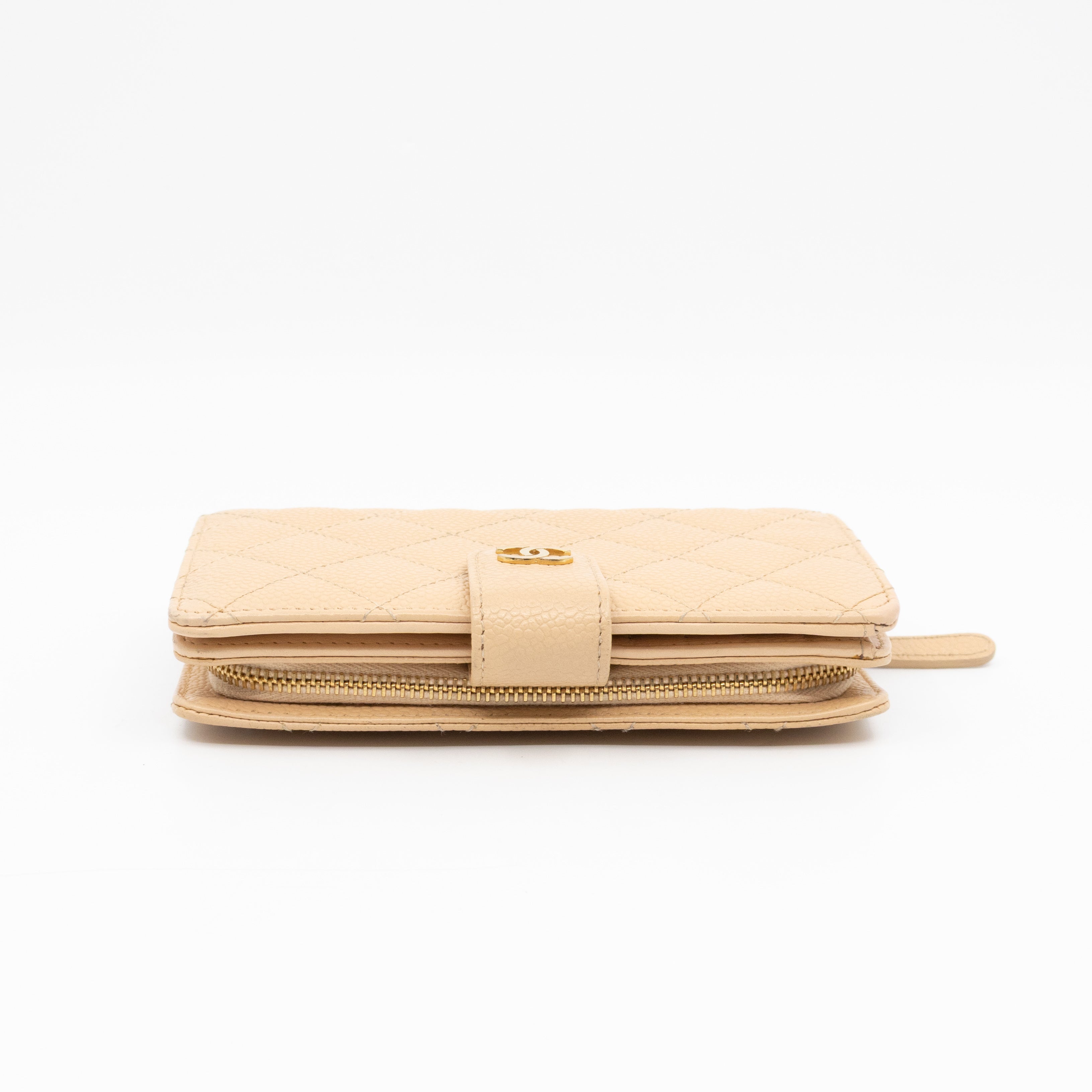 L-Zip French Wallet Beige Caviar Gold