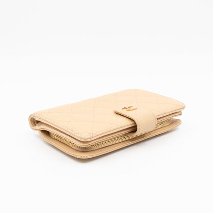 L-Zip French Wallet Beige Caviar Gold