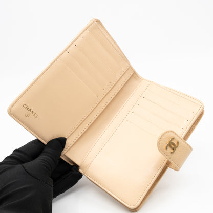 L-Zip French Wallet Beige Caviar Gold