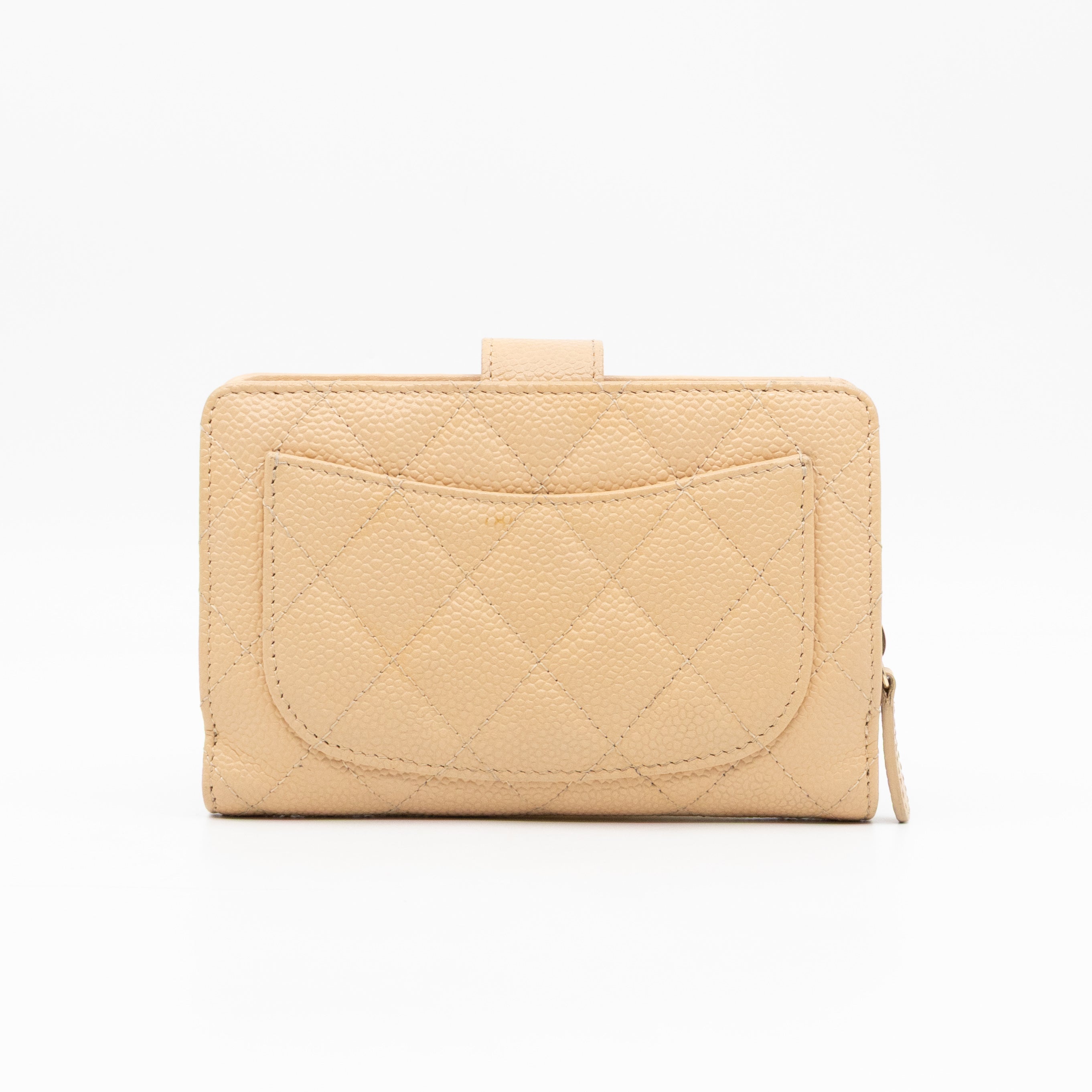 L-Zip French Wallet Beige Caviar Gold
