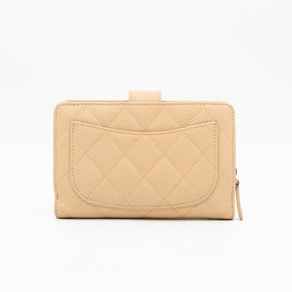 L-Zip French Wallet Beige Caviar Gold