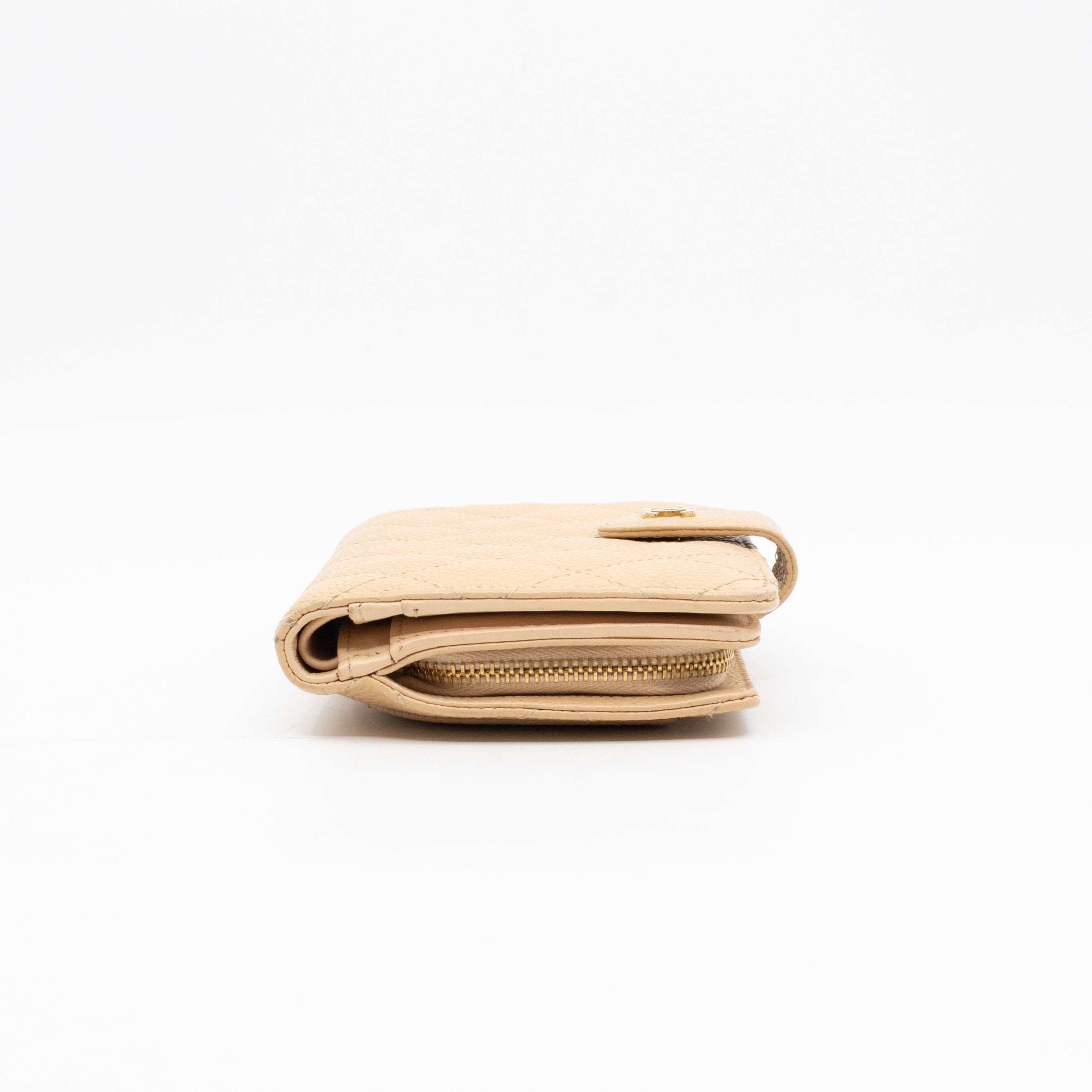 L-Zip French Wallet Beige Caviar Gold