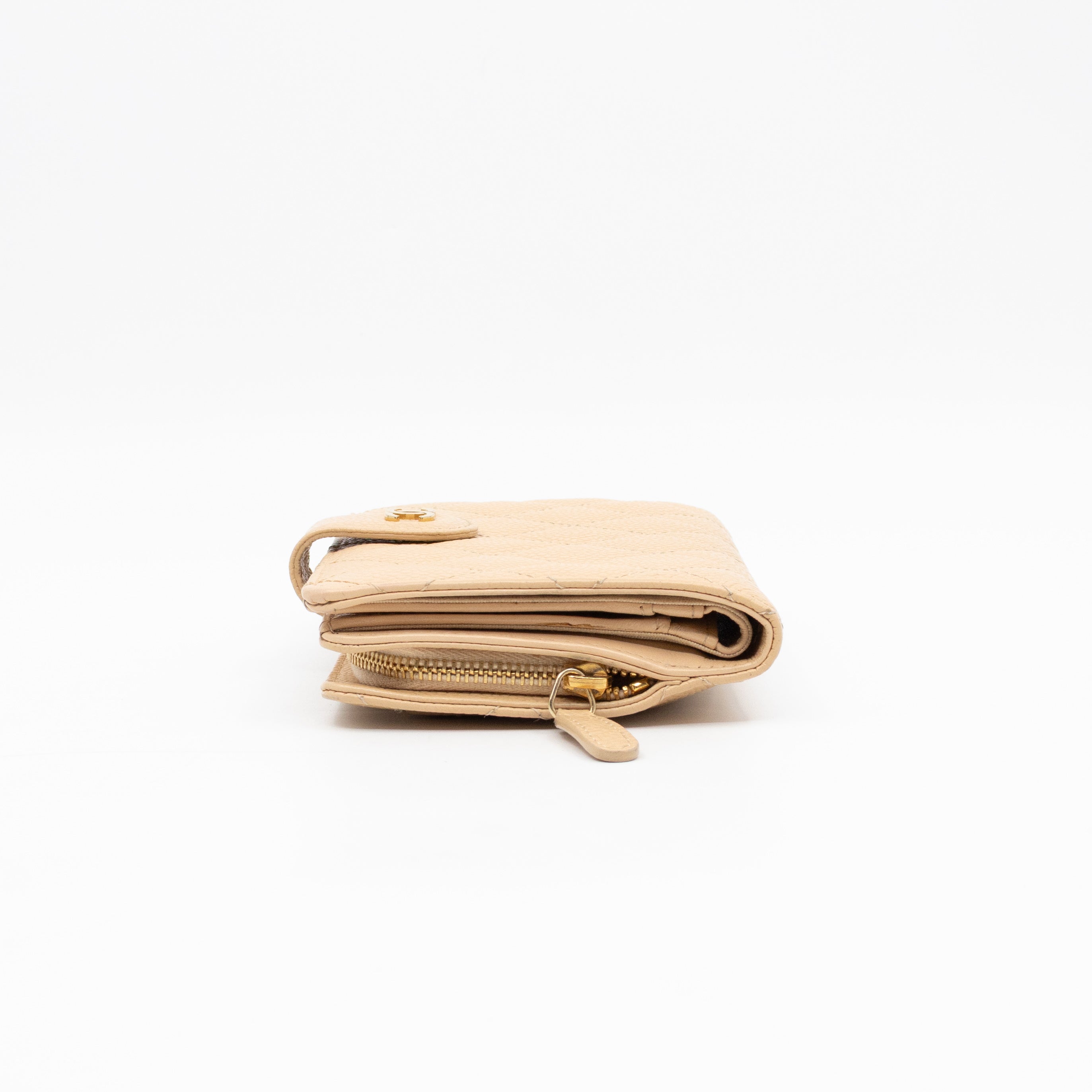 L-Zip French Wallet Beige Caviar Gold