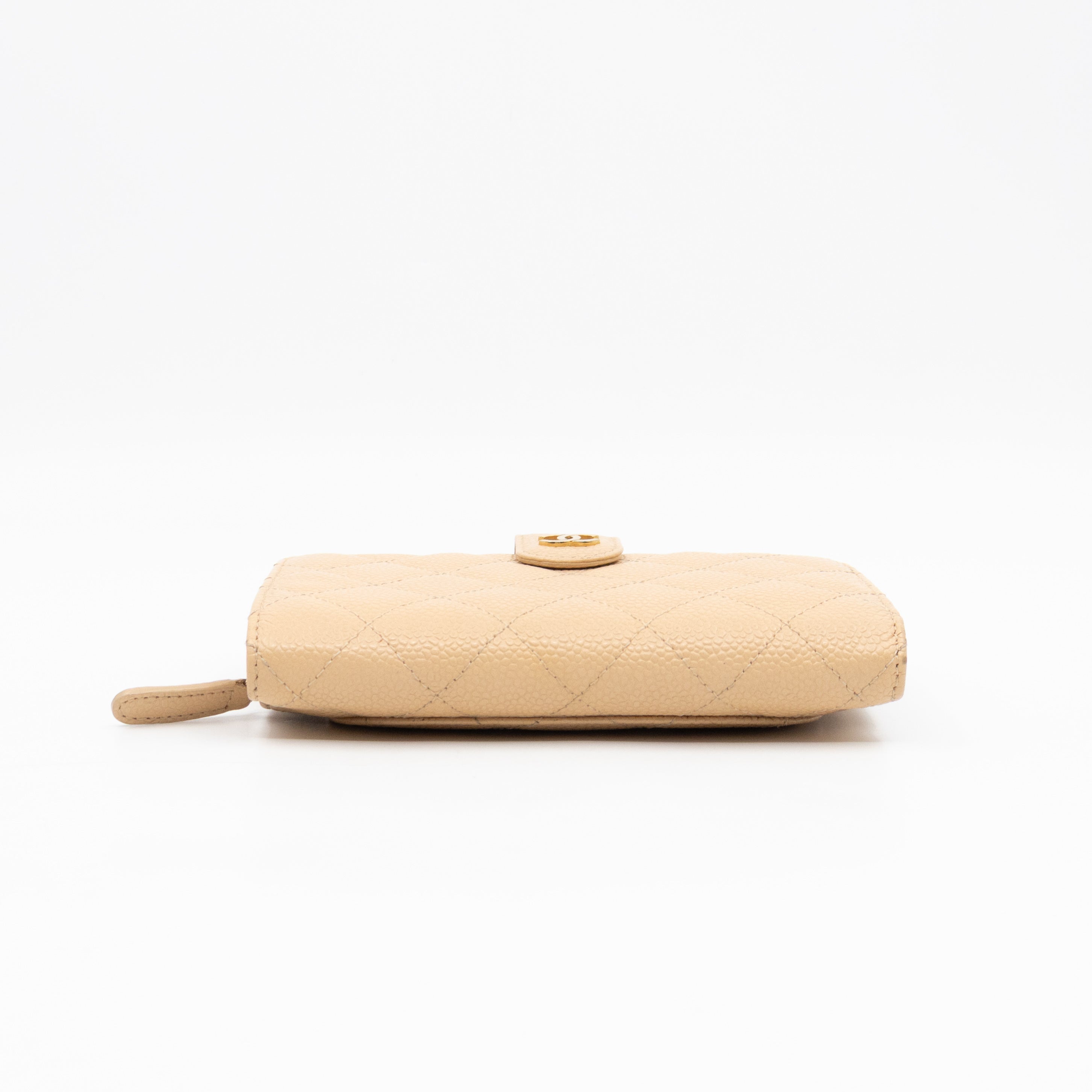 L-Zip French Wallet Beige Caviar Gold