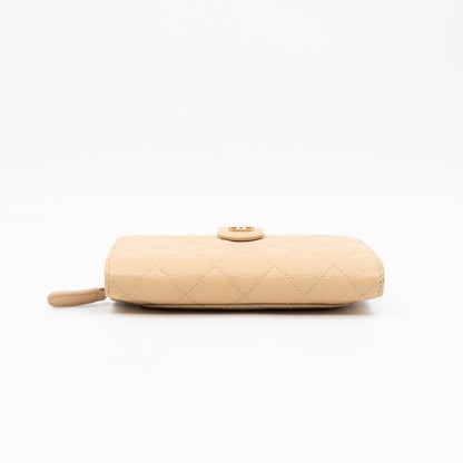 L-Zip French Wallet Beige Caviar Gold