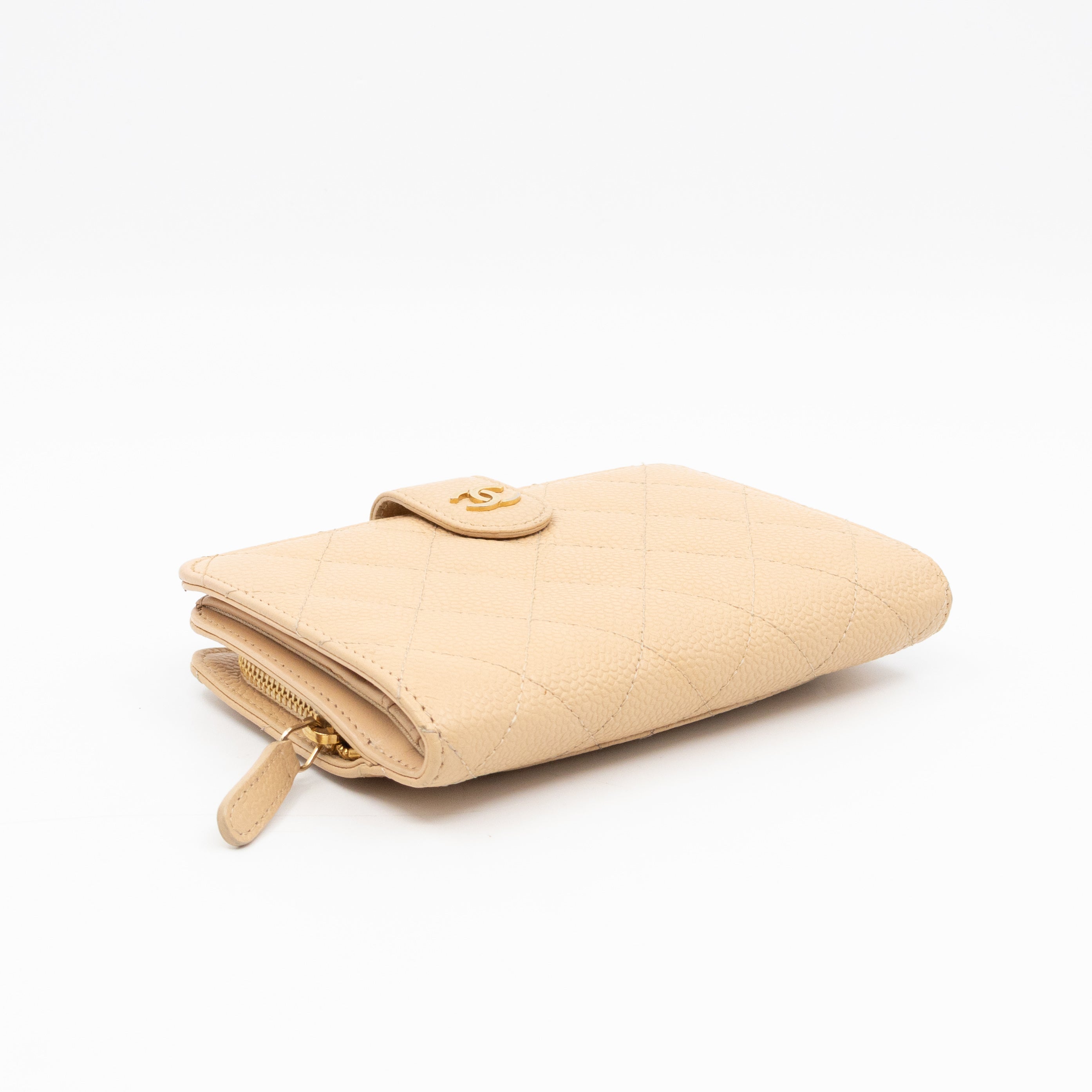L-Zip French Wallet Beige Caviar Gold