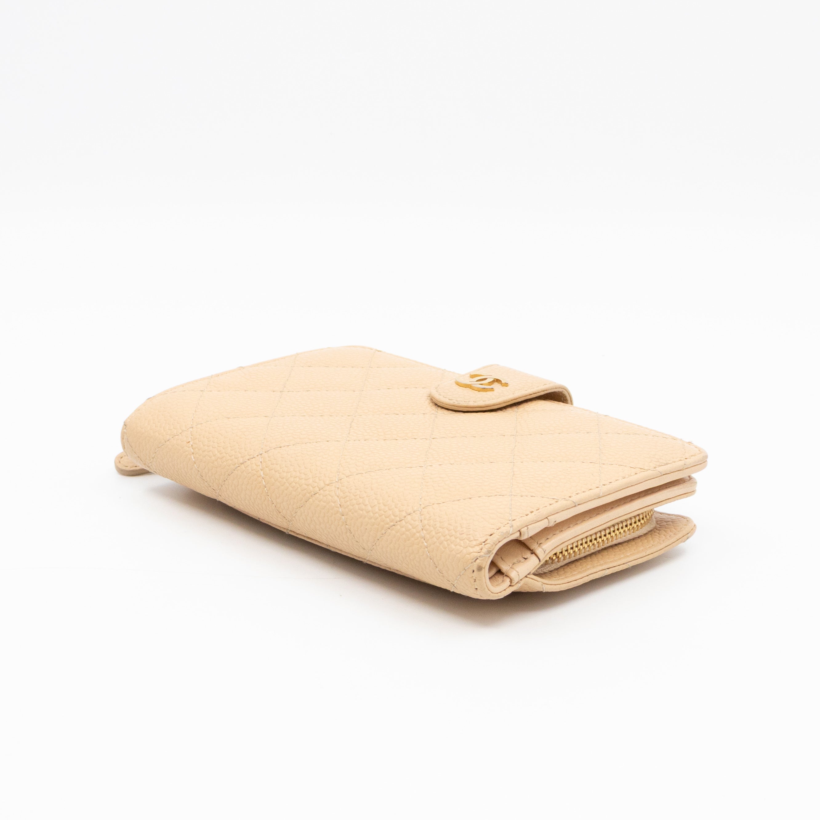 L-Zip French Wallet Beige Caviar Gold