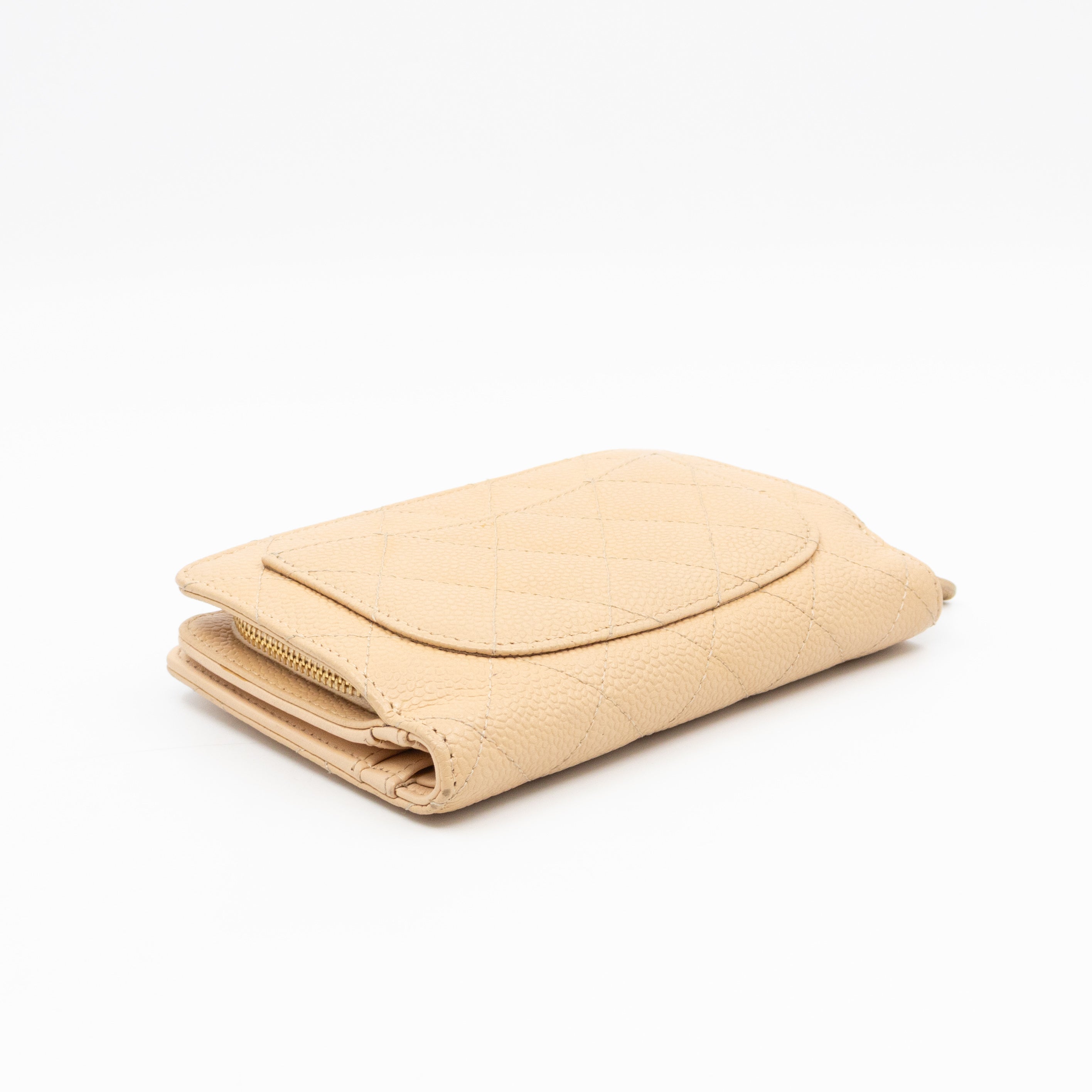 L-Zip French Wallet Beige Caviar Gold
