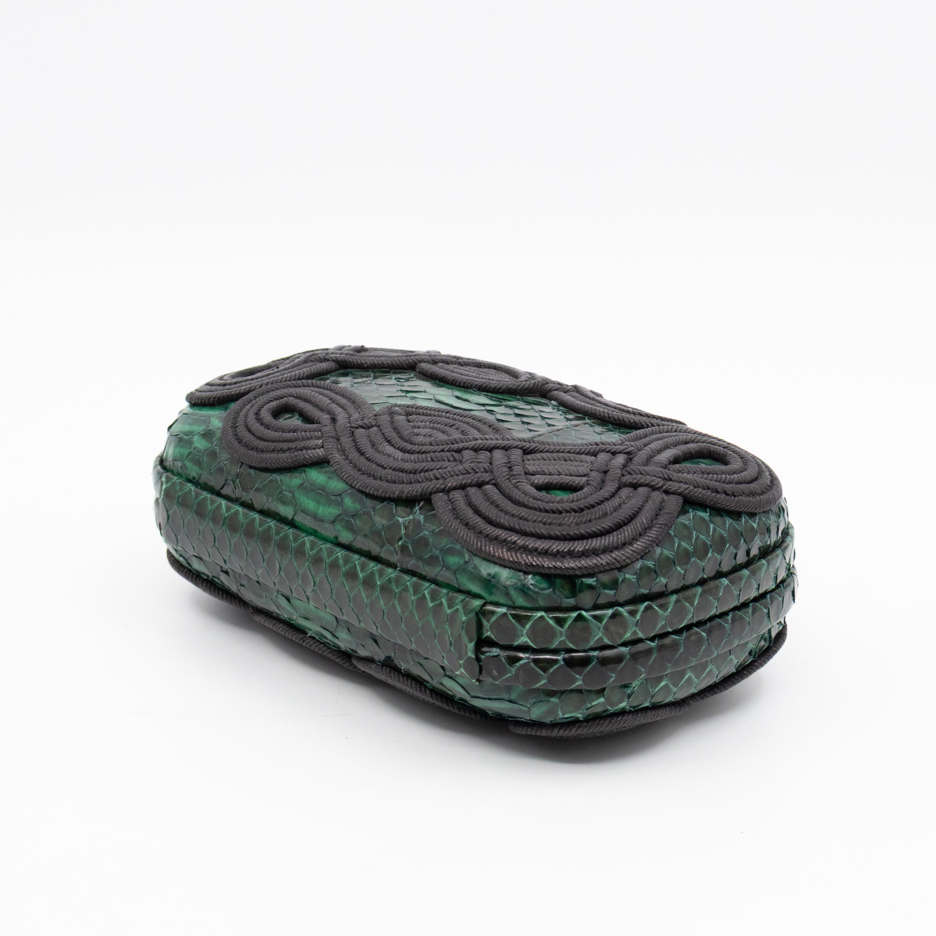 Knot Clutch Green Snakeskin Black Passamaneria Woven