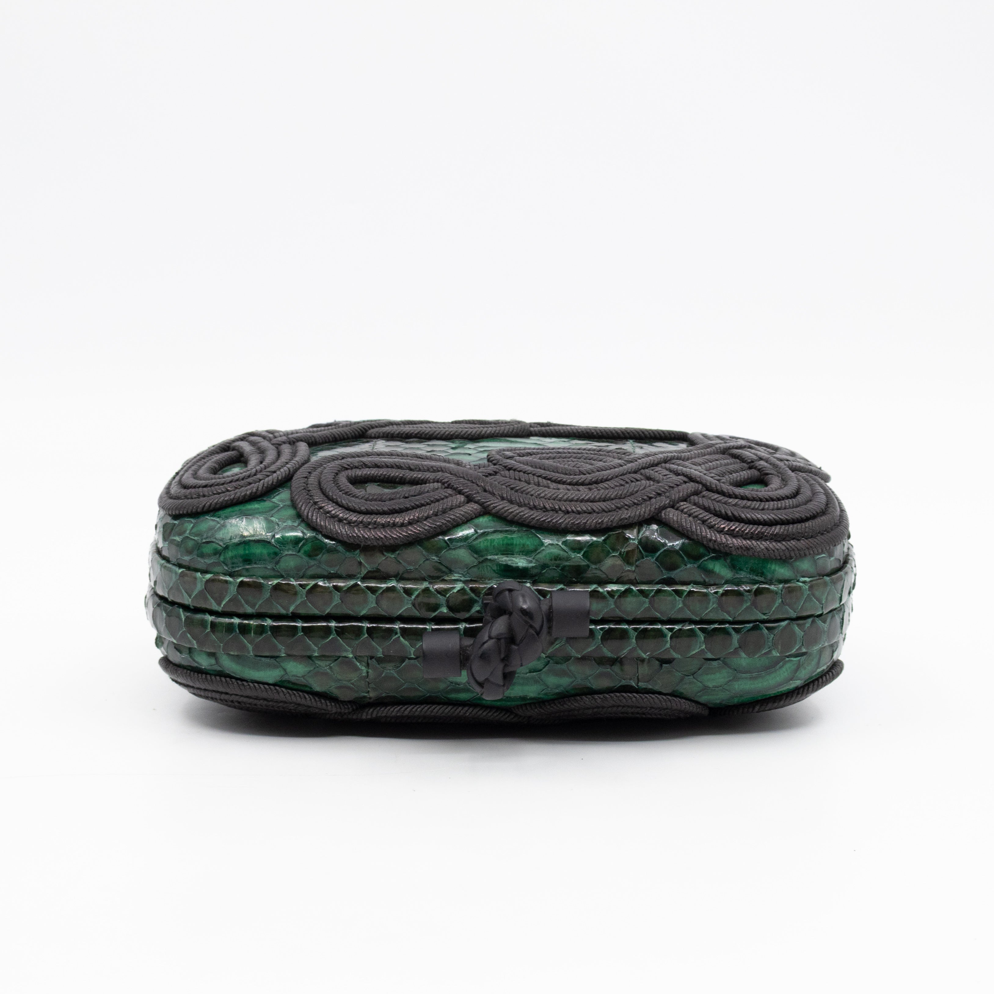 Knot Clutch Green Snakeskin Black Passamaneria Woven