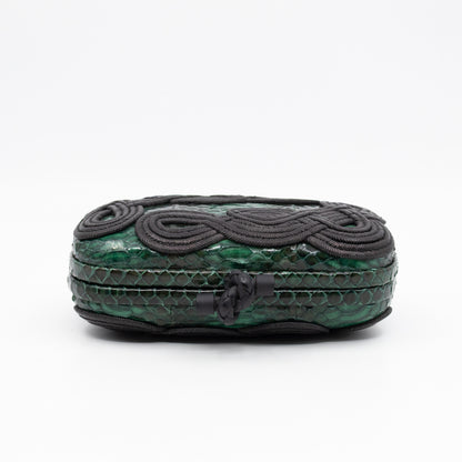 Knot Clutch Green Snakeskin Black Passamaneria Woven