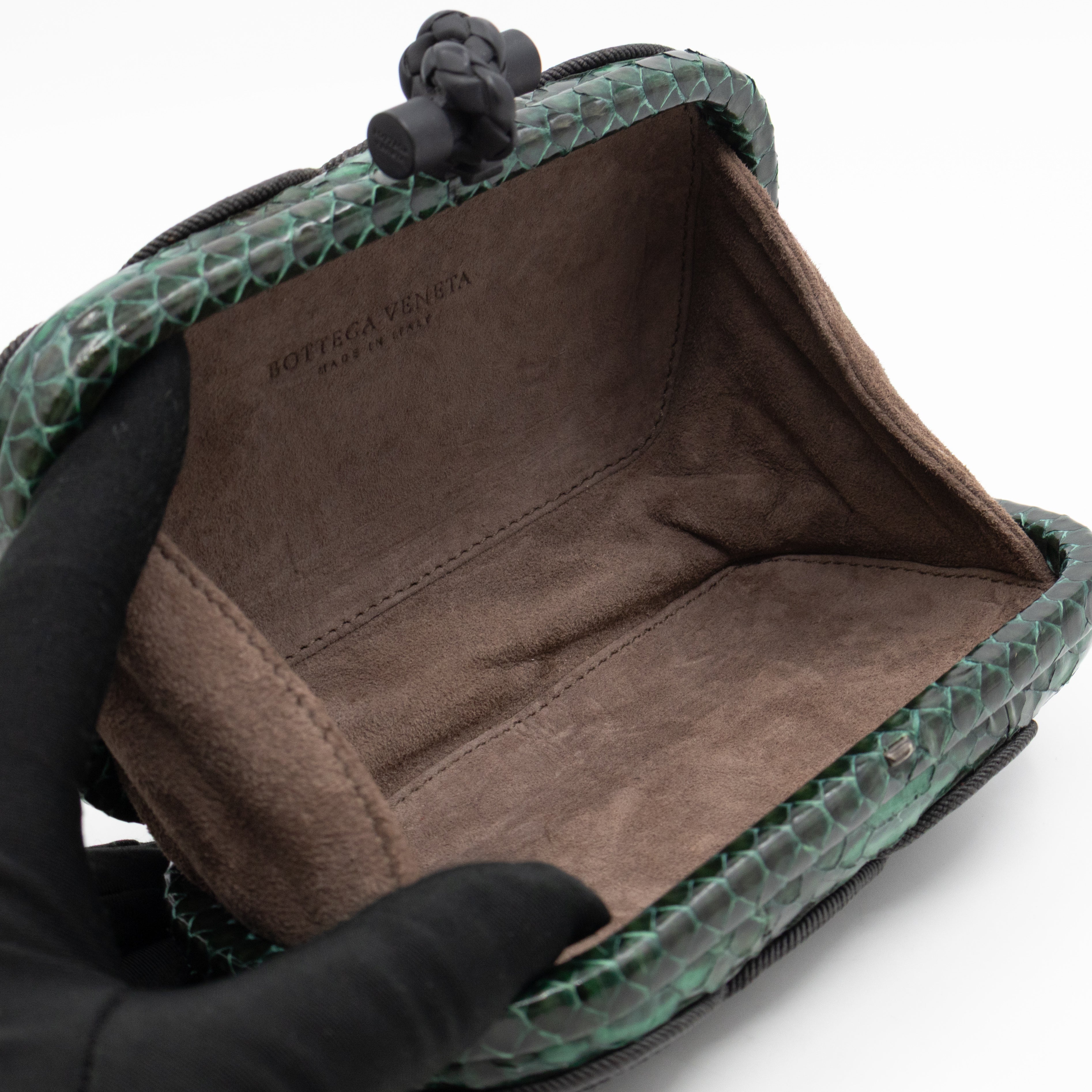 Knot Clutch Green Snakeskin Black Passamaneria Woven