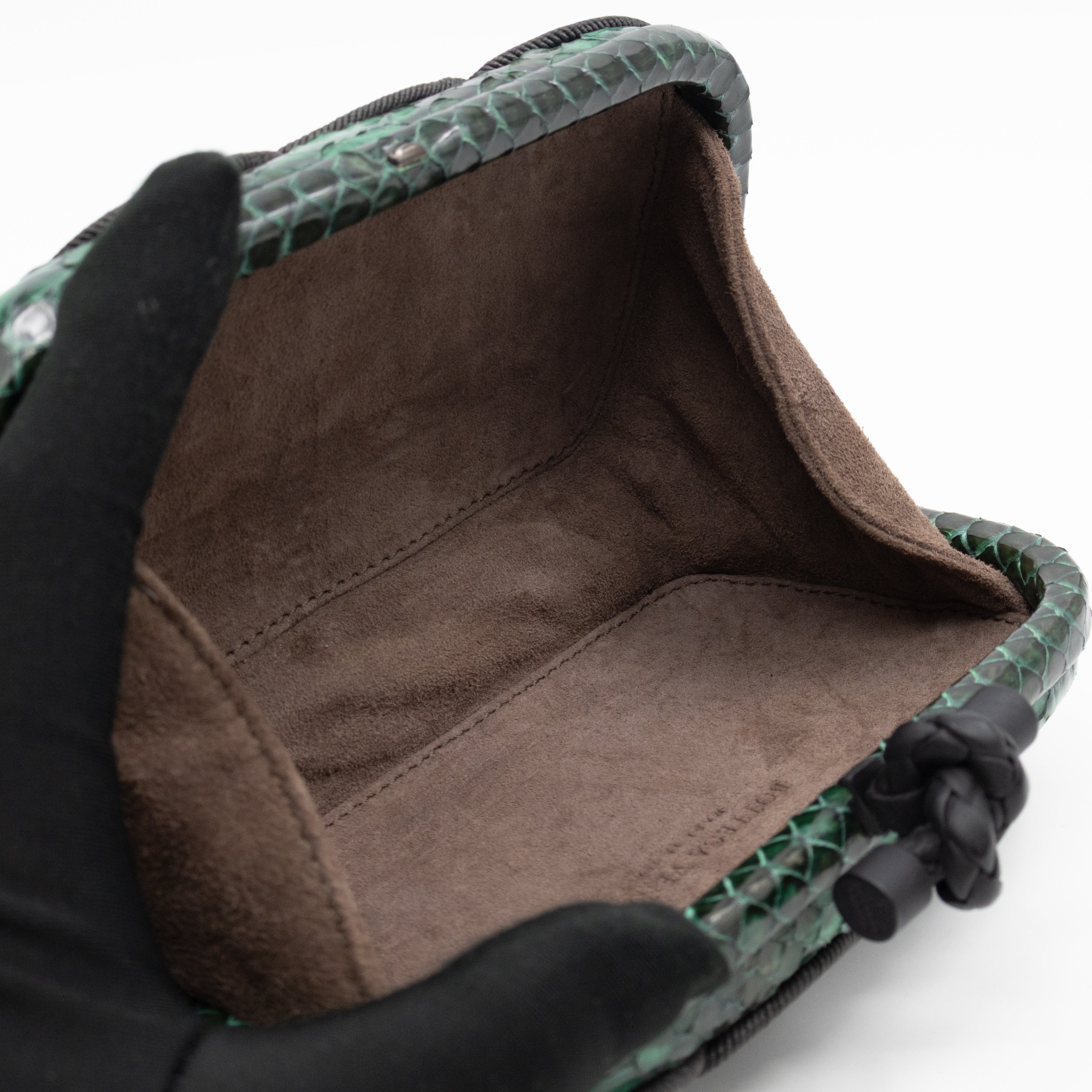 Knot Clutch Green Snakeskin Black Passamaneria Woven