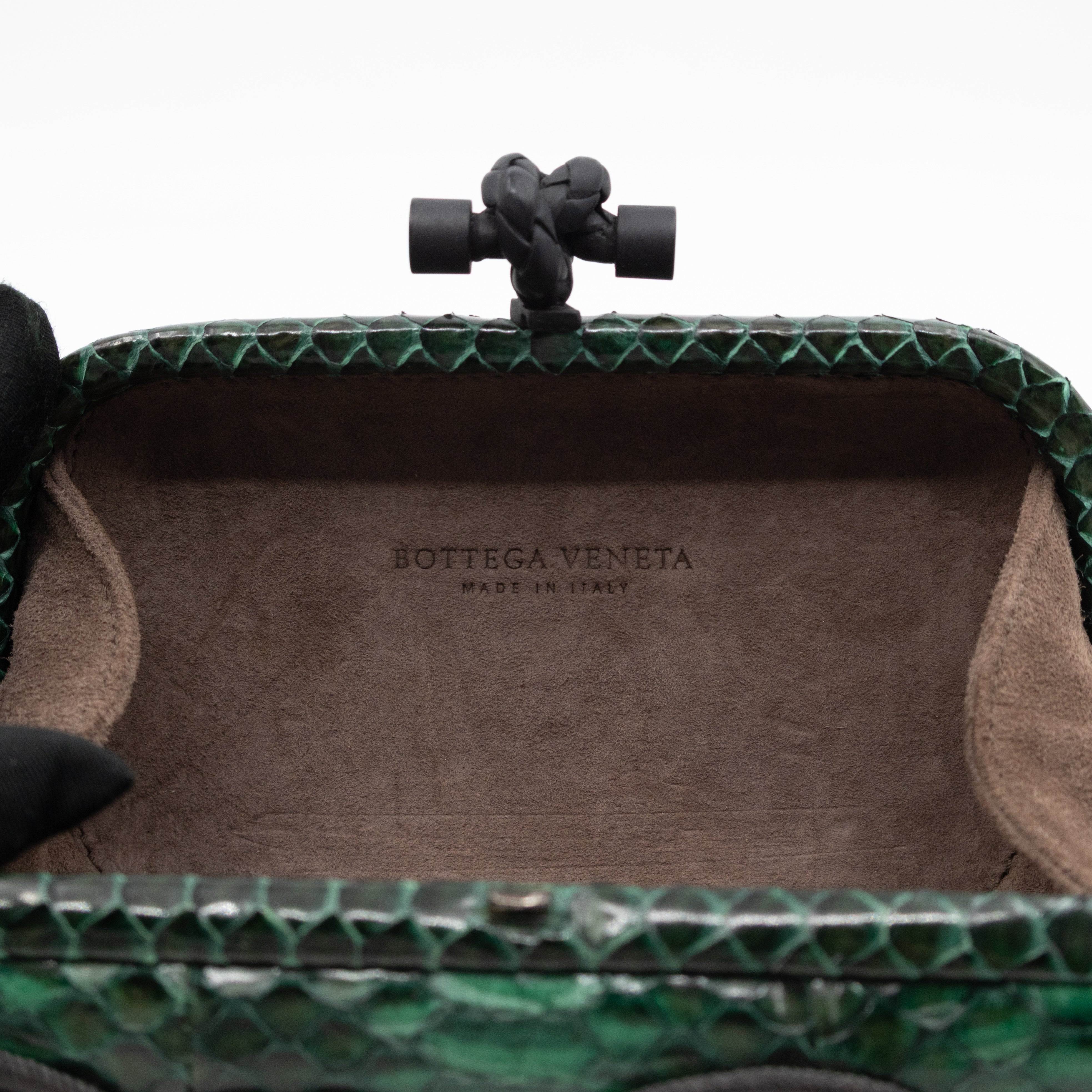 Knot Clutch Green Snakeskin Black Passamaneria Woven